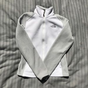 Grey and White North Face Fleece Zip Jacket